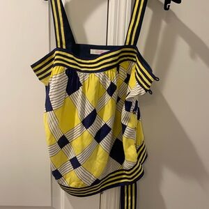 Alice & Trixie Yellow and Blue Checkered Top 100% silk